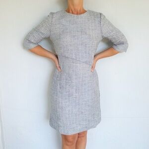 The Fold London gray wool blend layered bodice 3/4 crop sleeve dress size 12